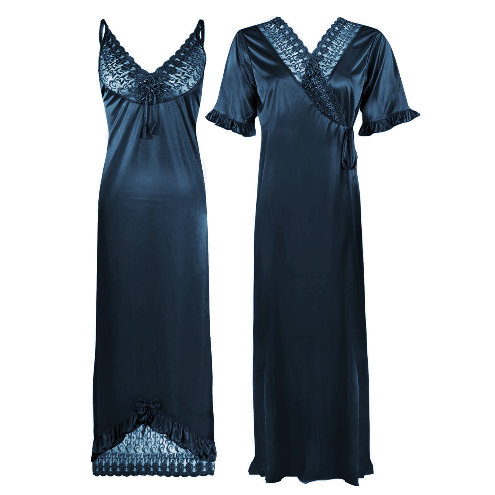 Midnight Blue / One Size: Regular (8-16) Designer Satin Nightwear Nighty and Robe The Orange Tags