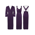 Načíst obrázek do prohlížeče Galerie, Dark Purple / One Size Satin 2 Pcs Cross Back Nighty With Robe The Orange Tags
