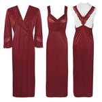 Load image into Gallery viewer, Deep Red / One Size Satin 2 Pcs Cross Back Nighty With Robe The Orange Tags

