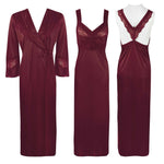 Charger l&#39;image dans la galerie, Dark Wine / One Size Satin 2 Pcs Cross Back Nighty With Robe The Orange Tags
