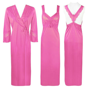 Rose Pink / One Size Satin 2 Pcs Cross Back Nighty With Robe The Orange Tags