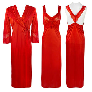 Red / One Size Satin 2 Pcs Cross Back Nighty With Robe The Orange Tags