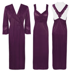 Načíst obrázek do prohlížeče Galerie, Purple / One Size Satin 2 Pcs Cross Back Nighty With Robe The Orange Tags
