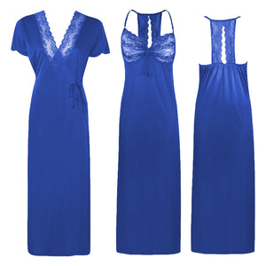 Royal Blue / One Size Ladies Halterneck Satin Nightie and Robe 2Pcs Set The Orange Tags