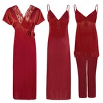 Charger l&#39;image dans la galerie, Deep Red / One Size Satin 3 Pcs Nightwear Set The Orange Tags
