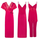 Load image into Gallery viewer, Cerise / One Size Satin 3 Pcs Nightwear Set The Orange Tags
