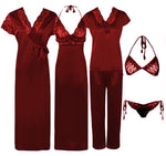 Načíst obrázek do prohlížeče Galerie, Deep Red / One Size 6 Pcs Bridal Nightwear Set The Orange Tags

