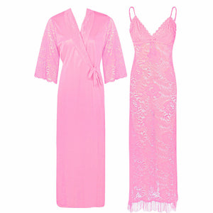 Baby Pink / One Size Full Lace Nighty with Satin Robe The Orange Tags