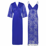 Charger l&#39;image dans la galerie, Royal Blue / One Size Full Lace Nighty with Satin Robe The Orange Tags
