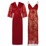 Charger l&#39;image dans la galerie, Deep Red / One Size Full Lace Nighty with Satin Robe The Orange Tags
