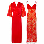 Charger l&#39;image dans la galerie, Red / One Size Full Lace Nighty with Satin Robe The Orange Tags
