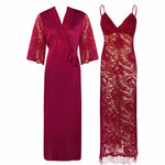 Charger l&#39;image dans la galerie, Cerise / One Size Full Lace Nighty with Satin Robe The Orange Tags
