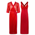 Load image into Gallery viewer, Red / One Size Sexy Cross Back 2 Piece Satin Long Nighty With Robe The Orange Tags
