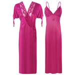 Afbeelding in Gallery-weergave laden, Pink / XXL Plus Size 2 Pcs Satin Nighty And Robe/ Bathrobe The Orange Tags
