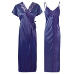 Load image into Gallery viewer, Navy / One Size WOMEN SATIN LACE LONG NIGHTDRESS NIGHTY CHEMISE CLEARANCE The Orange Tags
