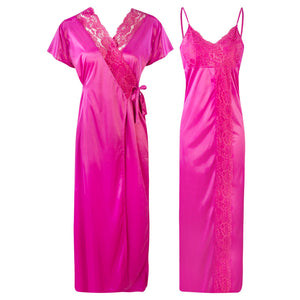 Rose Pink / One Size WOMEN SATIN LACE LONG NIGHTDRESS NIGHTY CHEMISE CLEARANCE The Orange Tags