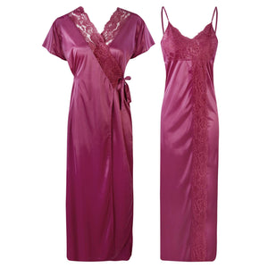 Rosewood / One Size WOMEN SATIN LACE LONG NIGHTDRESS NIGHTY CHEMISE CLEARANCE The Orange Tags
