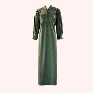 Bottle Green / L Women's Winter Long Sleeve Nighty, Ladies Velvet Nightdress Woollen Belted Maxi dress 8-14 The Orange Tags