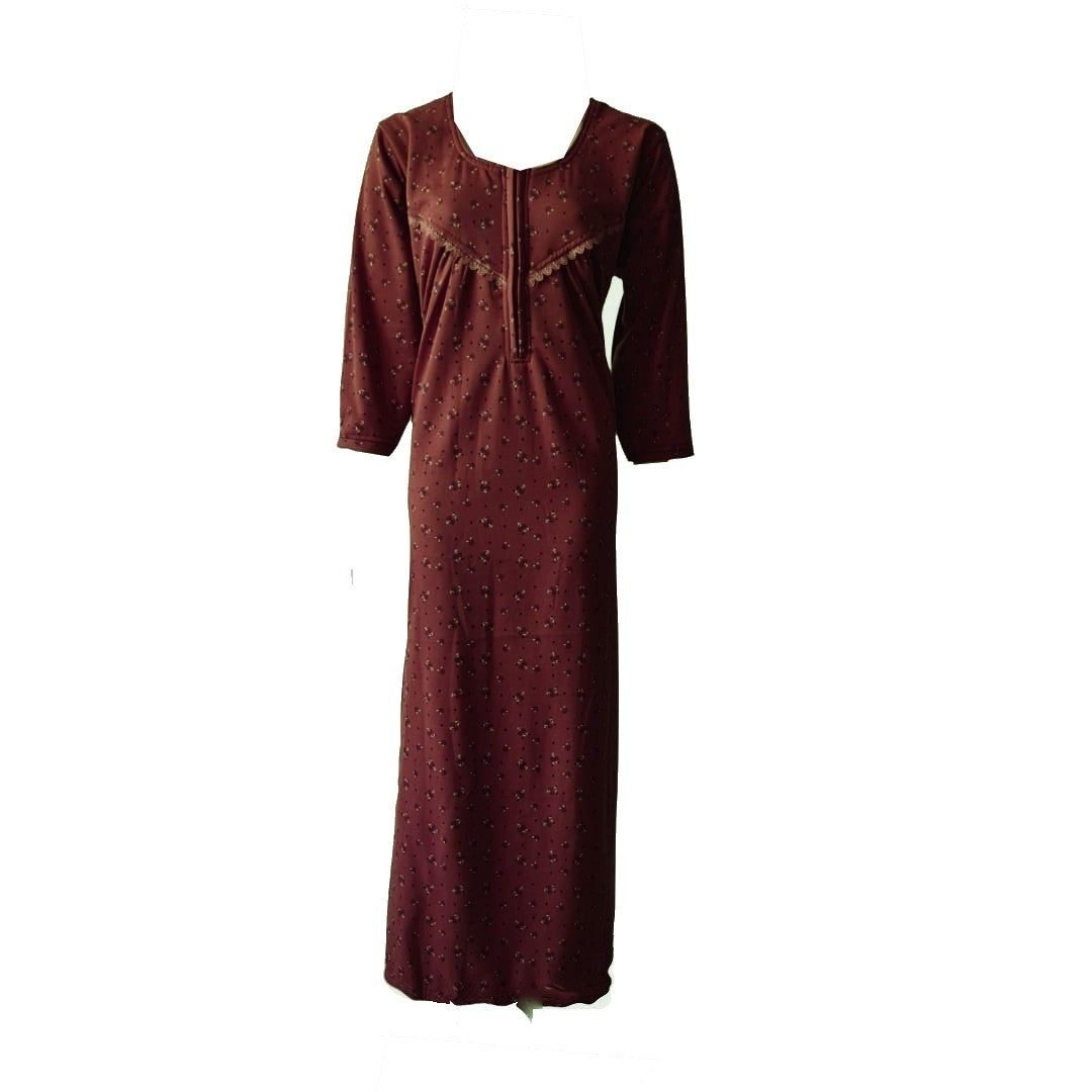 Deep Red / L Women's Woollen Full Sleeve Winter Fleece Nighty Ladies Maxi Gown Nightdress 12-16 The Orange Tags