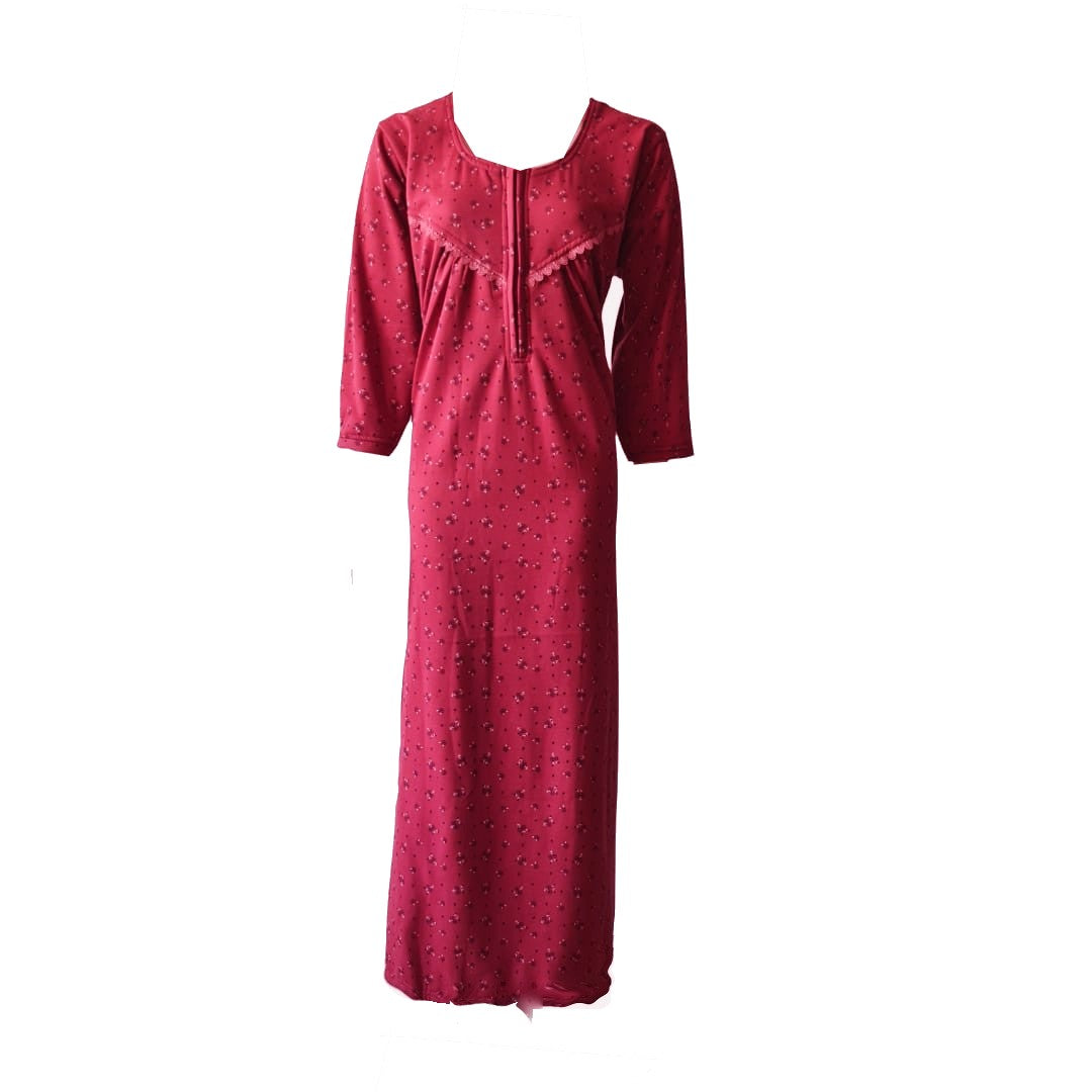 Fuchsia / L Women's Woollen Full Sleeve Winter Fleece Nighty Ladies Maxi Gown Nightdress 12-16 The Orange Tags