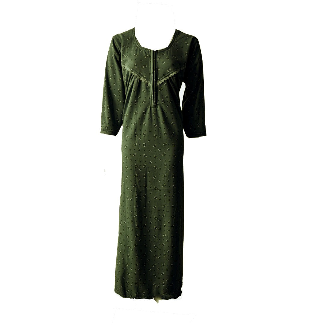 Green / L Women's Woollen Full Sleeve Winter Fleece Nighty Ladies Maxi Gown Nightdress 12-16 The Orange Tags