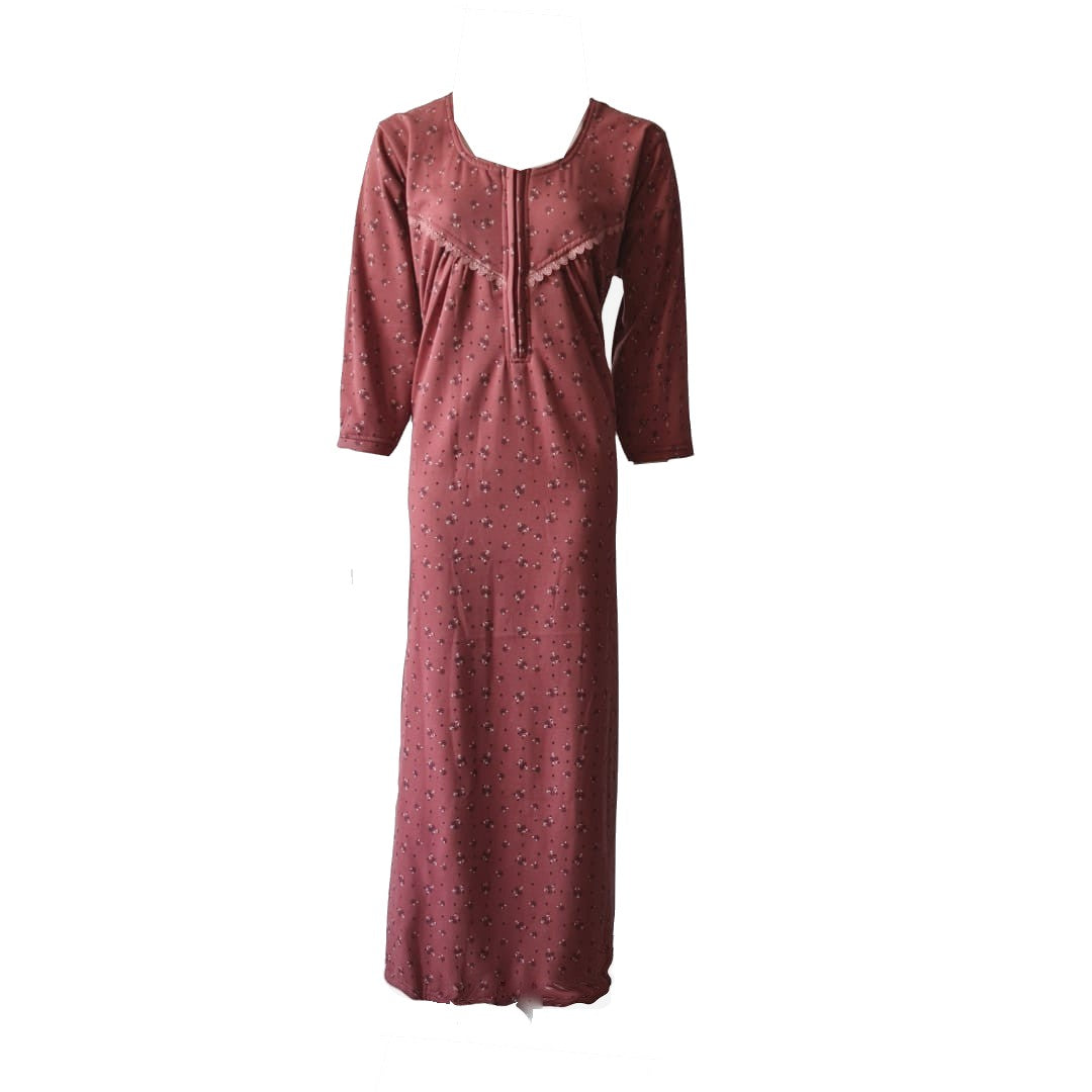 Pink / L Women's Woollen Full Sleeve Winter Fleece Nighty Ladies Maxi Gown Nightdress 12-16 The Orange Tags