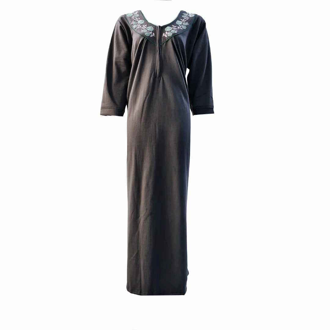 Black / XL Women's Woollen Embroidery Full Sleeve Winter Ladies Fleece Nighty Maxi Gown Plus Size 14-18 The Orange Tags
