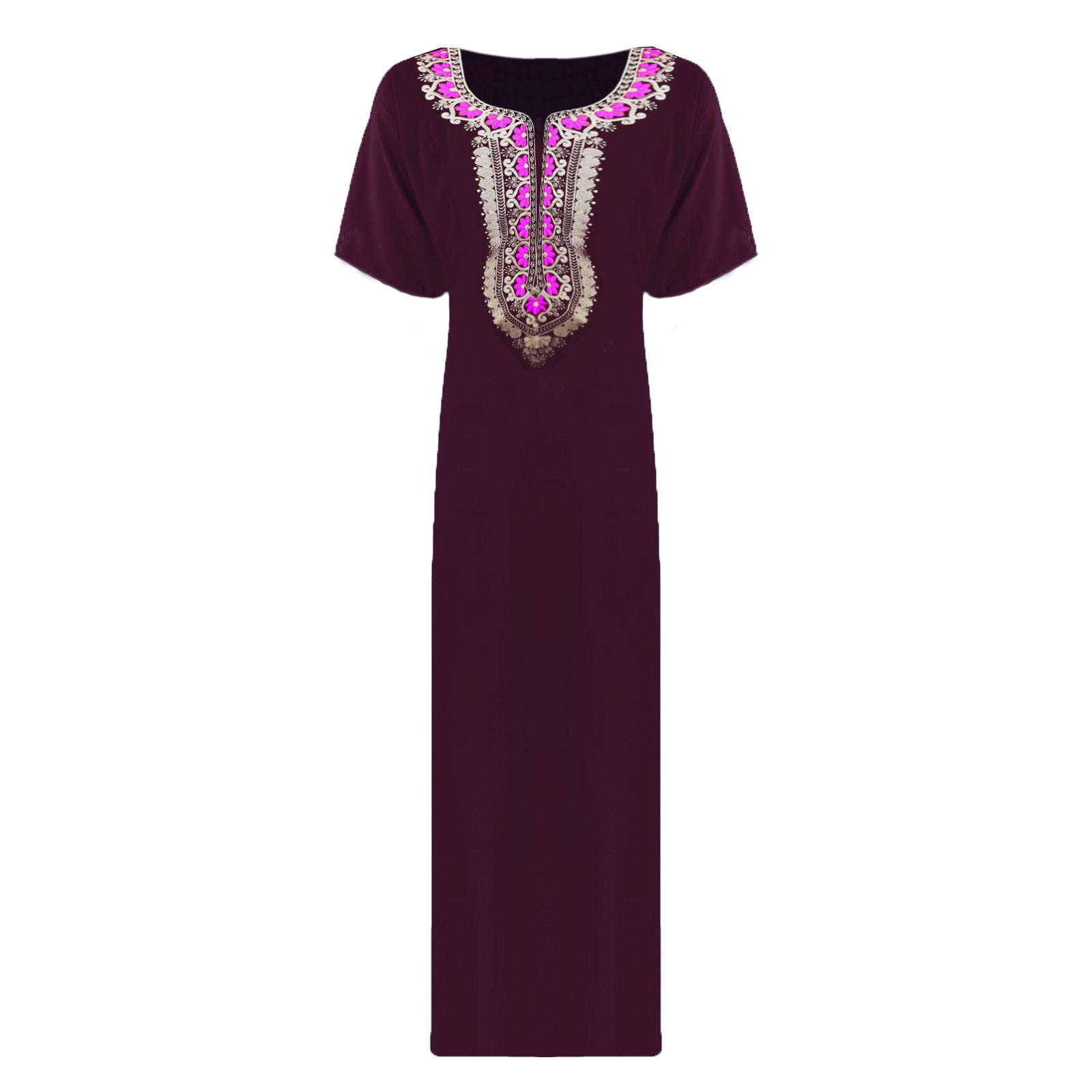 Dark Purple / L Women Nightwear Floral Print 100% Cotton Long Sleeve Long Nightdress The Orange Tags
