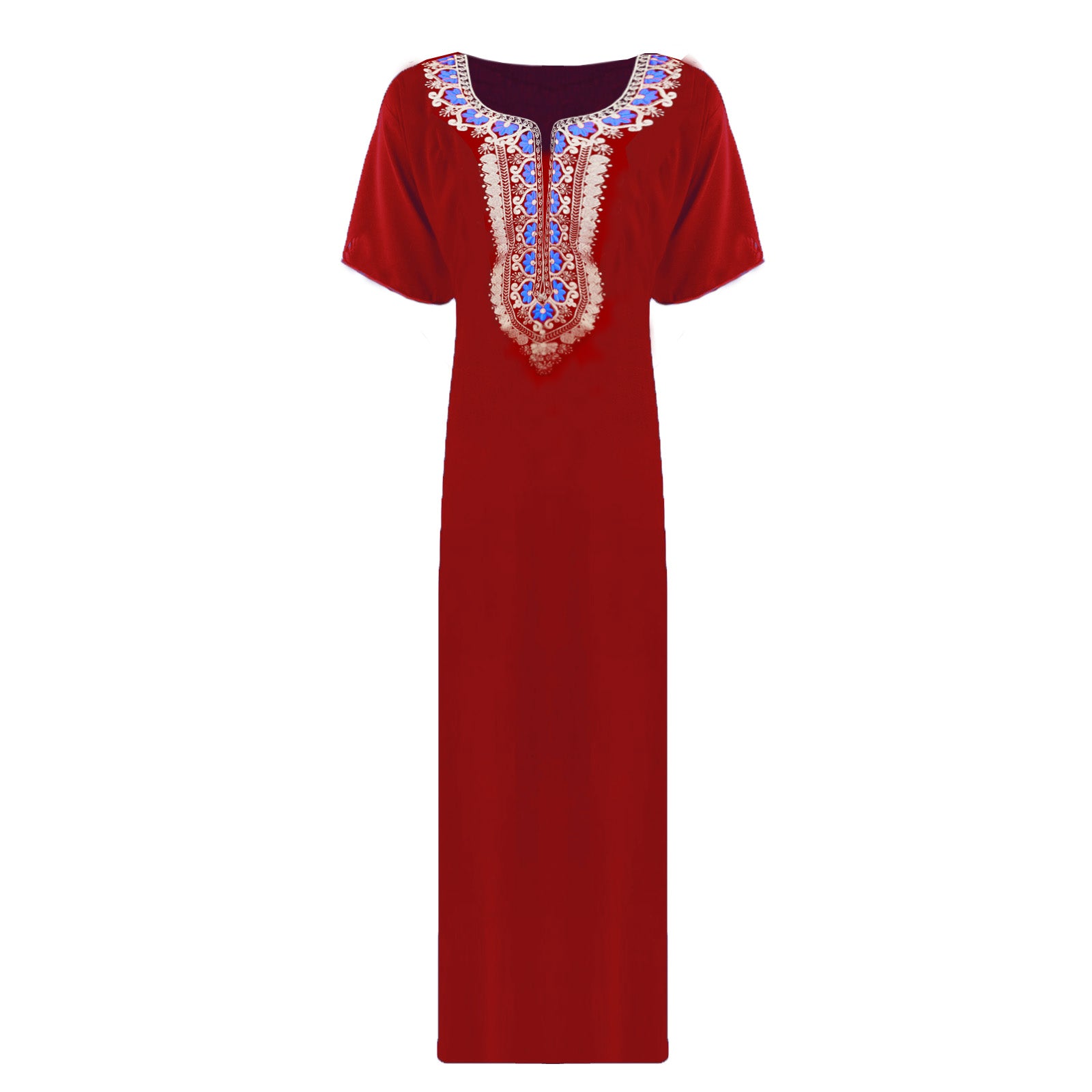 Red / L Women Nightwear Floral Print 100% Cotton Long Sleeve Long Nightdress The Orange Tags