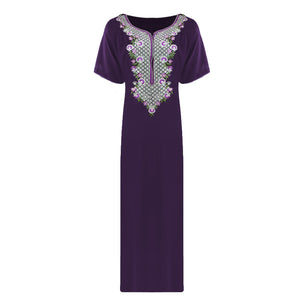 Dark Purple / L Bella Plus Size Embroidery Cotton Nightdress The Orange Tags