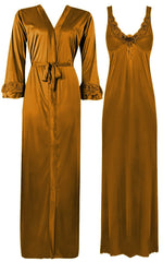 Afbeelding in Gallery-weergave laden, Gold / XL ELEGANT DESIGNER WOMENS LONG NIGHTIE LADIES FULL SLEEVE NIGHTWEAR SET 8-14 The Orange Tags
