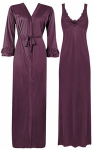 Purple / XL ELEGANT DESIGNER WOMENS LONG NIGHTIE LADIES FULL SLEEVE NIGHTWEAR SET 8-14 The Orange Tags