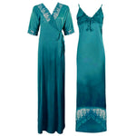 Load image into Gallery viewer, Teal / 8-14 Satin Lace Nighty With Robe The Orange Tags
