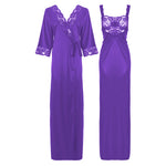 Afbeelding in Gallery-weergave laden, Light Purple / L Satin Long Lace Nightie with Robe The Orange Tags
