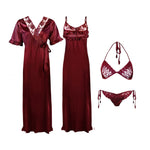 Load image into Gallery viewer, Deep Red / One Size 4 Pcs Nightwear Set The Orange Tags
