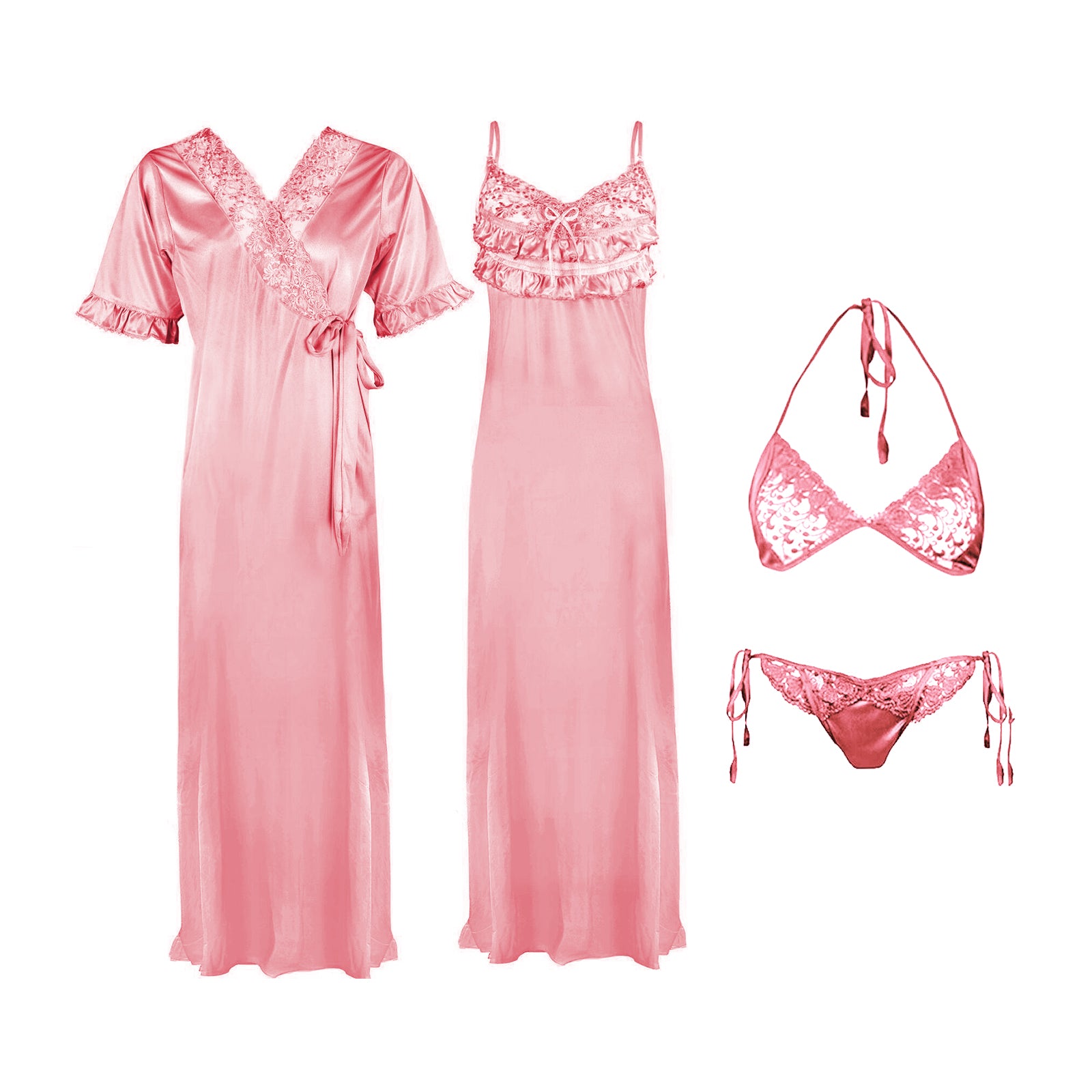 Baby Pink / One Size 4 Pcs Nightwear Set The Orange Tags