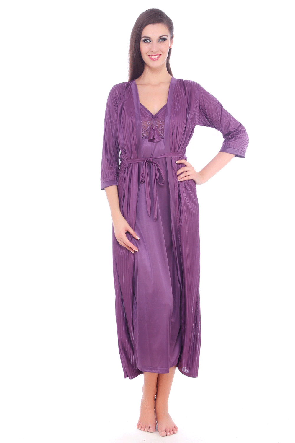 Purple / L (8-14) Women Lace Satin Silk Nightdress Ladies Sexy Lingerie Sleepwear Pajamas UK The Orange Tags