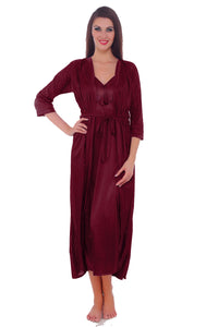 Deep Red / L (8-14) Women Lace Satin Silk Nightdress Ladies Sexy Lingerie Sleepwear Pajamas UK The Orange Tags