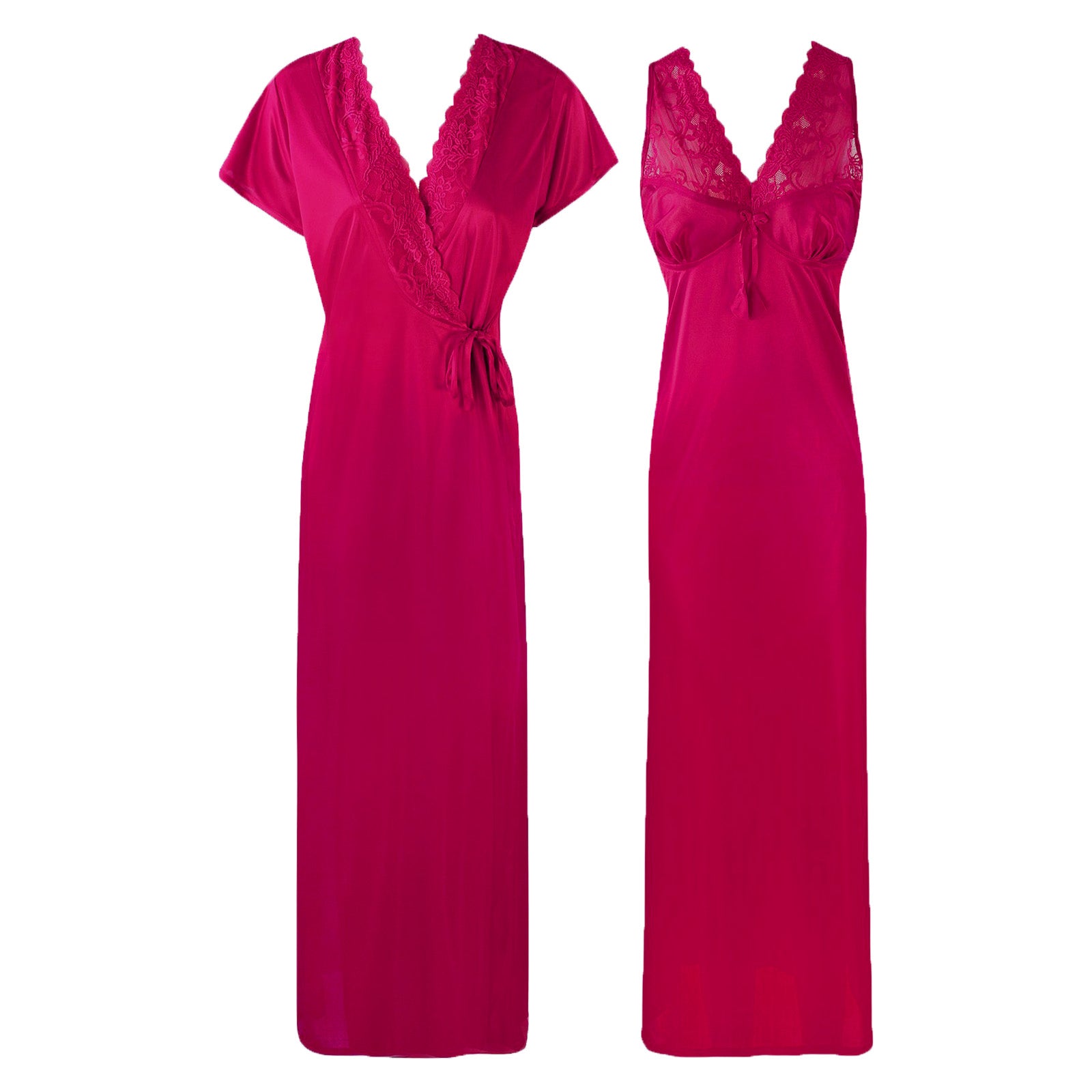 Fuchsia / One Size The Orange Tags Womens Satin Long Nightdress Lace Detailed The Orange Tags