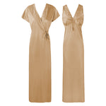 Load image into Gallery viewer, Gold / One Size The Orange Tags Womens Satin Long Nightdress Lace Detailed The Orange Tags
