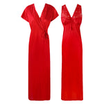 Load image into Gallery viewer, Red / One Size The Orange Tags Womens Satin Long Nightdress Lace Detailed The Orange Tags
