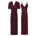 Load image into Gallery viewer, Dark Wine / One Size New Ladies Satin Long Nightdress Women Nightwear Set Lace Detailed The Orange Tags
