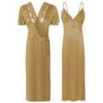 Načíst obrázek do prohlížeče Galerie, Gold / One Size New Ladies Satin Long Nightdress Women Nightwear Set Lace Detailed The Orange Tags
