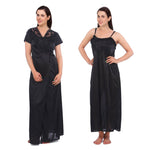 Load image into Gallery viewer, Black / One Size Emma Satin Nightdress and Dressing Gown Set The Orange Tags
