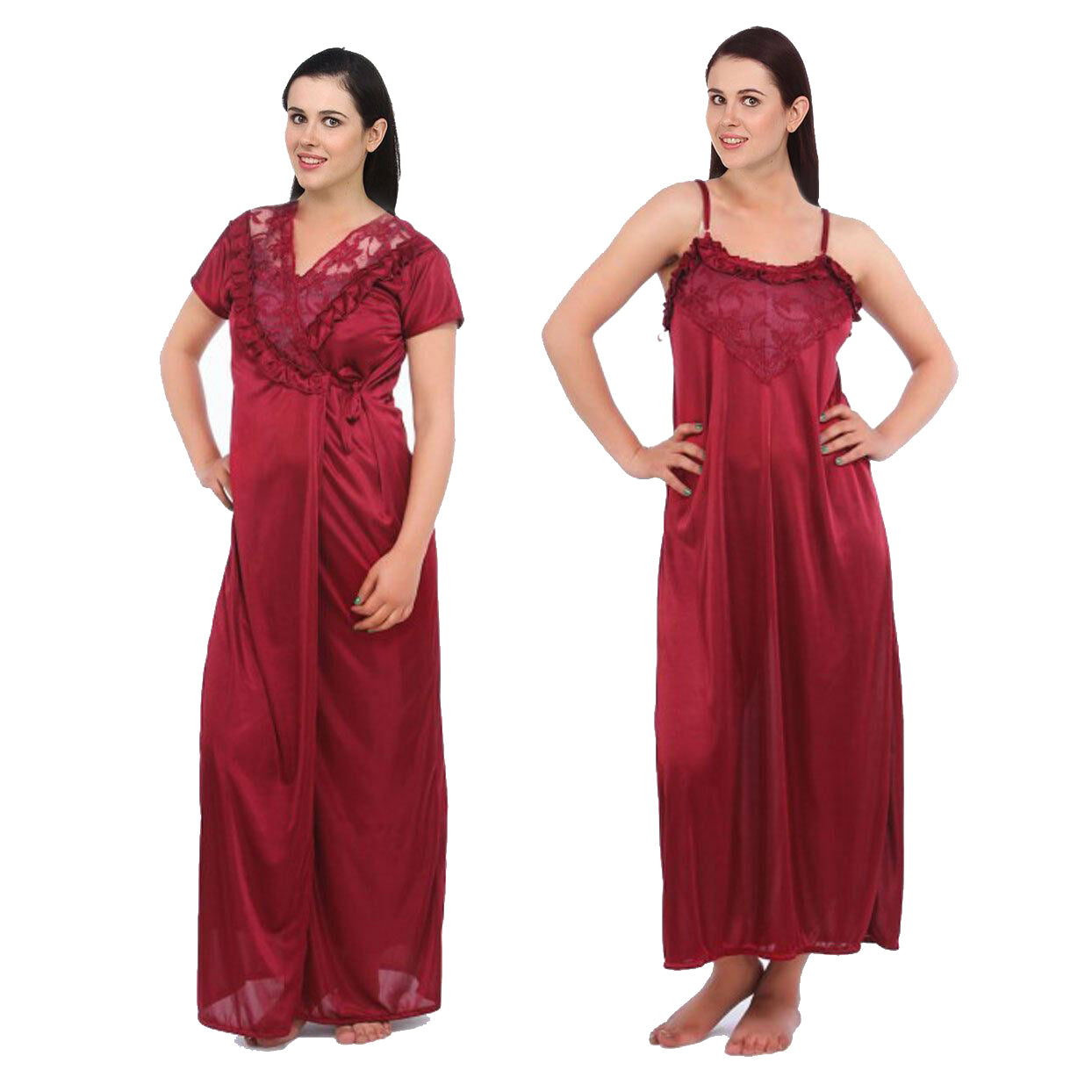 Deep Red / One Size Emma Satin Nightdress and Dressing Gown Set The Orange Tags