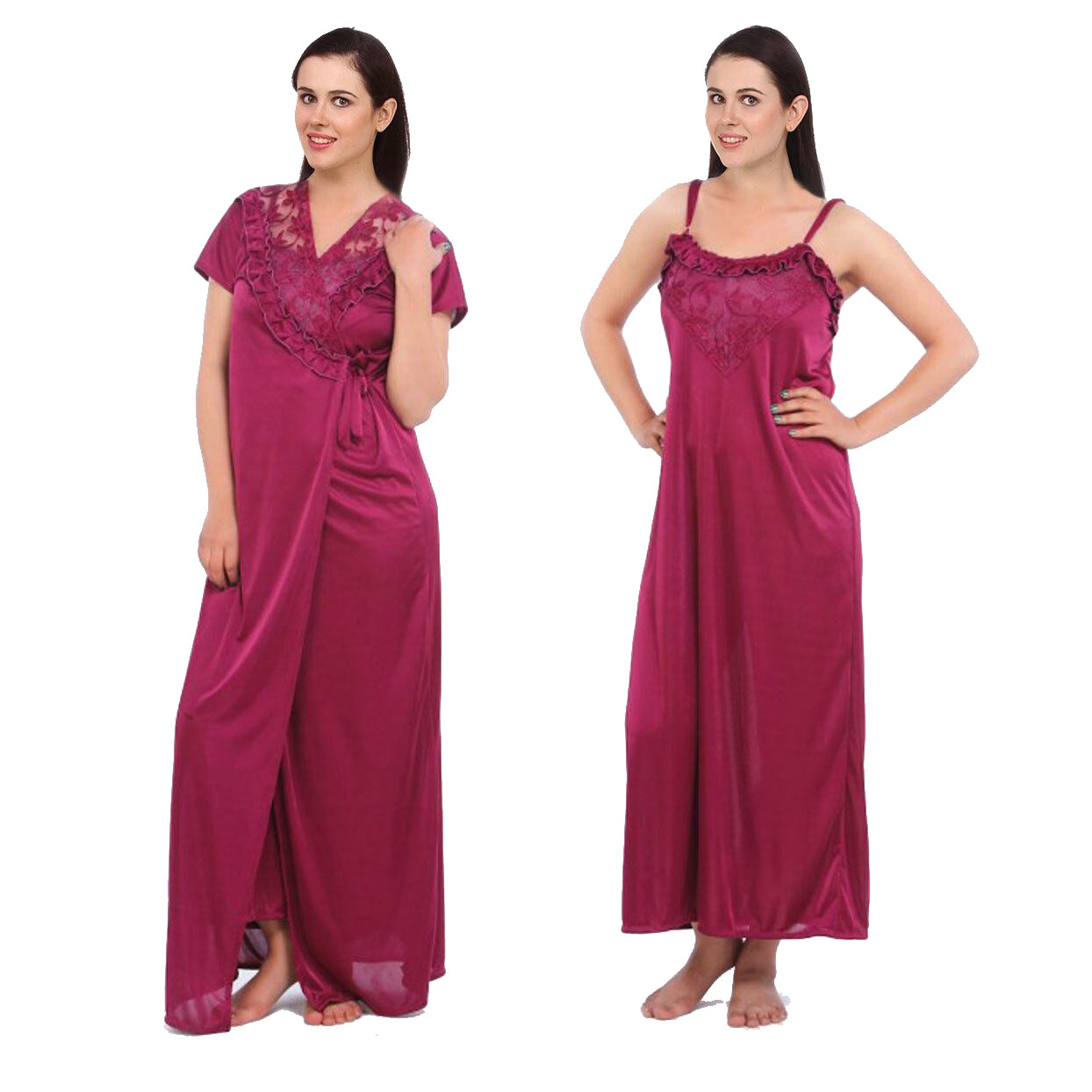 Wine / One Size Emma Satin Nightdress and Dressing Gown Set The Orange Tags