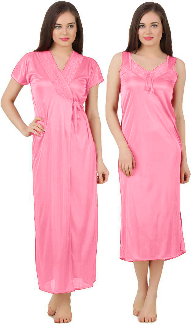 Baby Pink / One Size Ava Satin Nightdress and Robe Set The Orange Tags