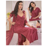 Load image into Gallery viewer, Rosewood / L (8-14) Luxury Satin Long Nightie with Robe The Orange Tags
