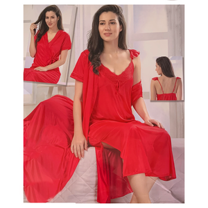 Red / L (8-14) Luxury Satin Long Nightie with Robe The Orange Tags