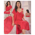 Load image into Gallery viewer, Coral / L (8-14) Luxury Satin Long Nightie with Robe The Orange Tags
